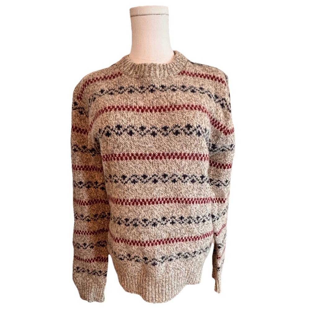 Vintage Campus Sweater Womens Rag Wool Crewneck Pullover USA Medium Tan